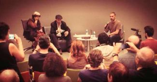 Agnès Varda i José Luis Guerín a la Jornada del Cineclubisme, Santa Coloma de Gramanet, 2014