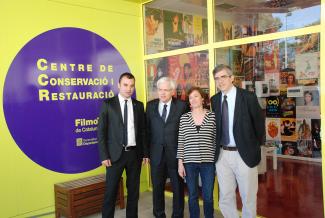 El conseller de Cultura, Ferran Mascarell, i l'alcalde de Terrassa, Jordi Ballart, van visitar el Centre de Conservació i Restauració ahir